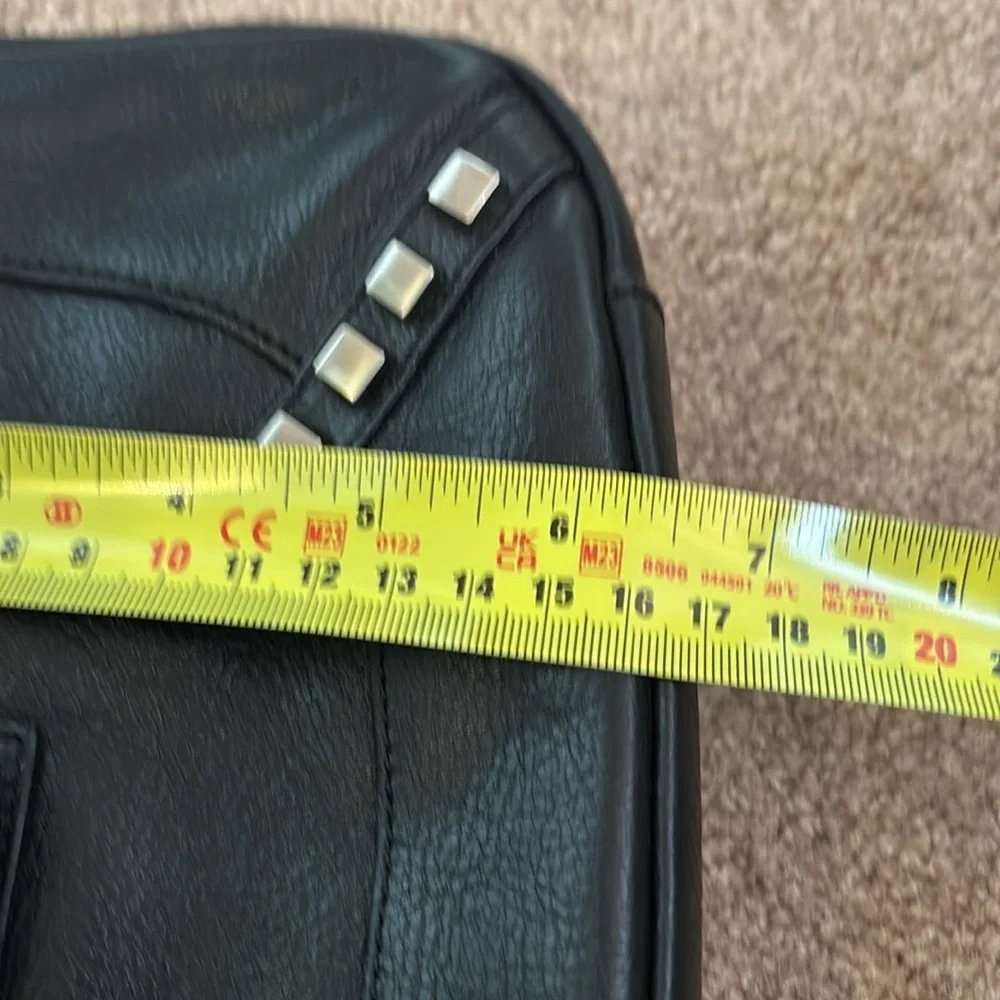 Sondra Roberts Black Genuine Leather Large Clutch with Wristlet Strap